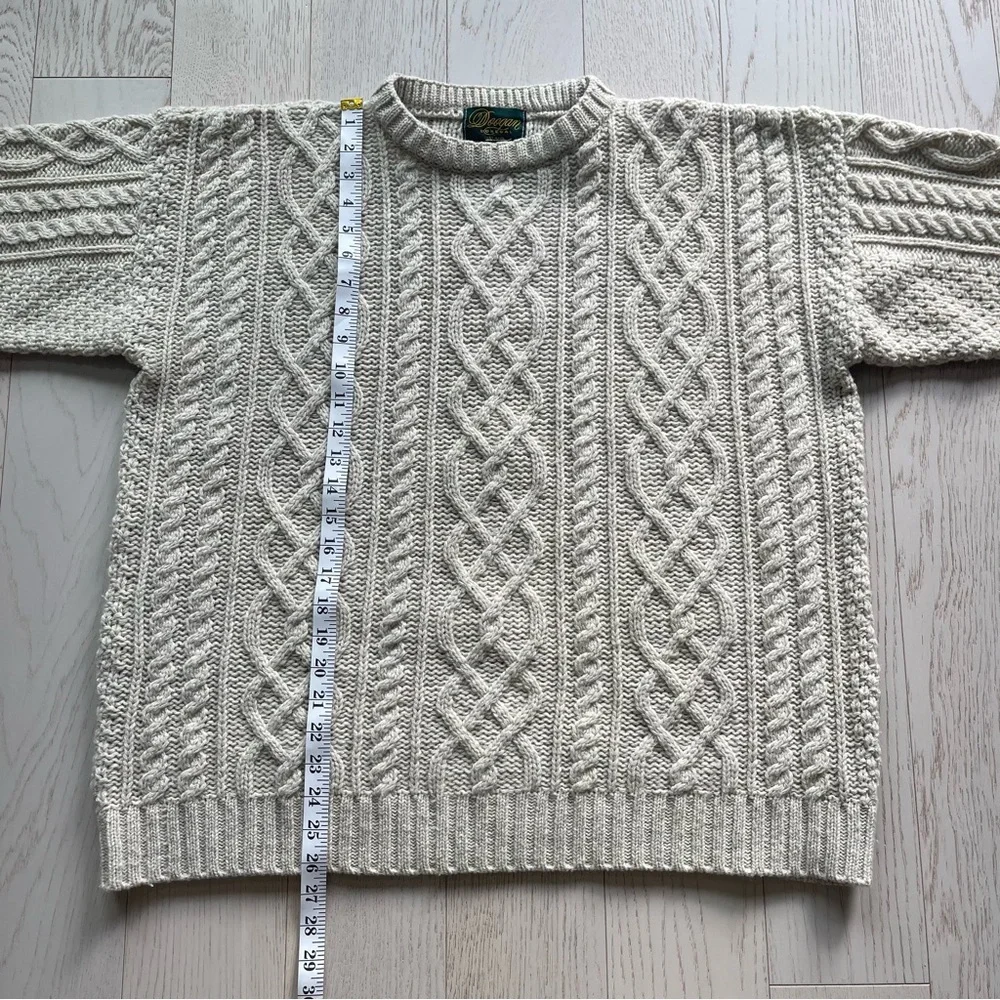 Vintage Doogan Donegal Cream 100% Wool Aran fisherman cable knit Irish sweater - Picture 10 of 13